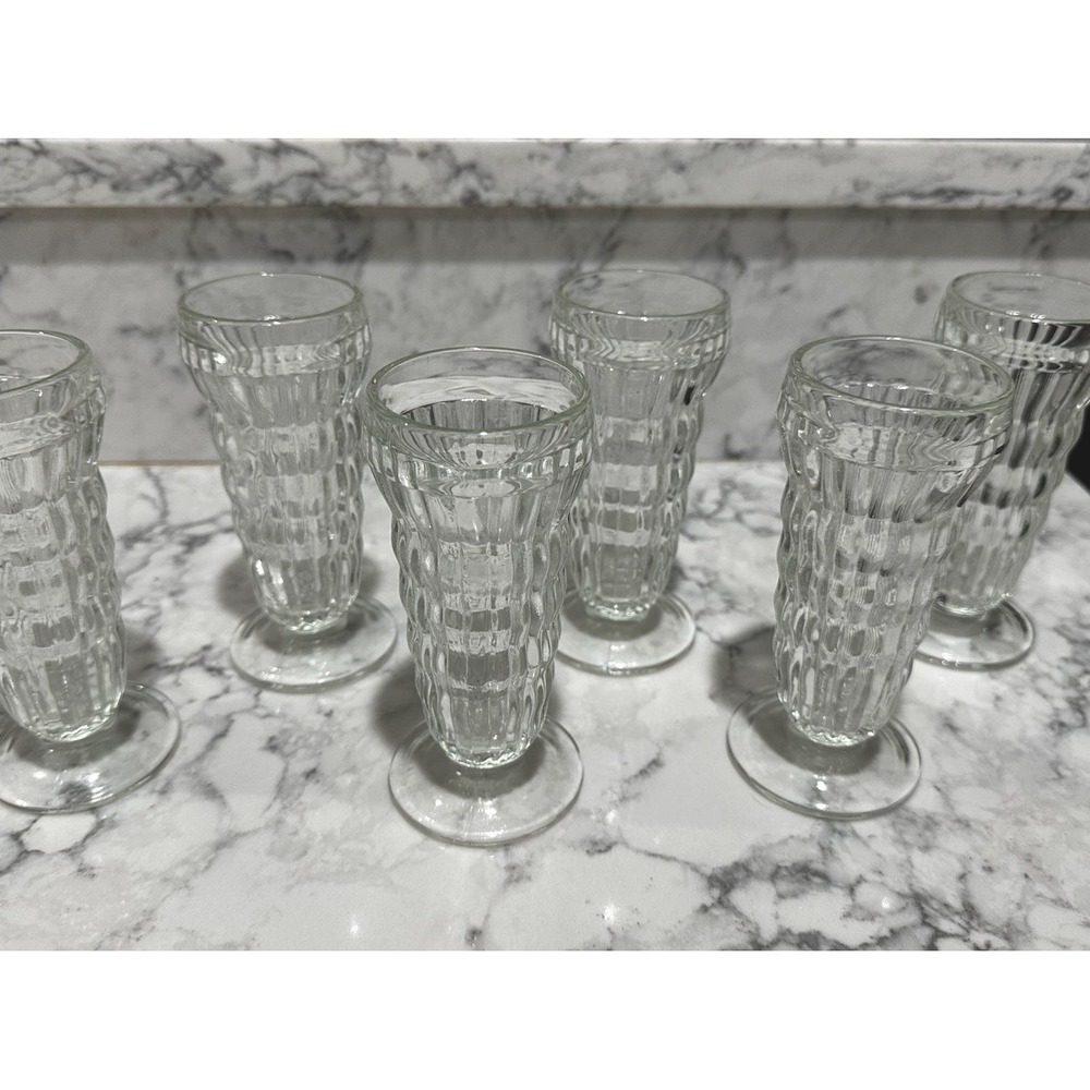 Vintage Jeanette Ribbed  Footed Juice Parfait Soda Fountain Glasses Set of 6